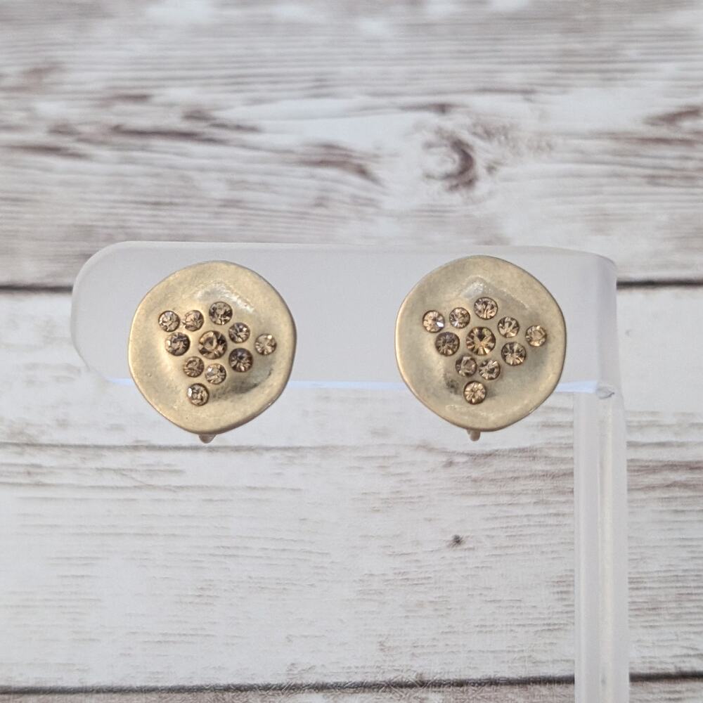 Vintage Clip On Earrings Gold Tone with Gold Tone Gems